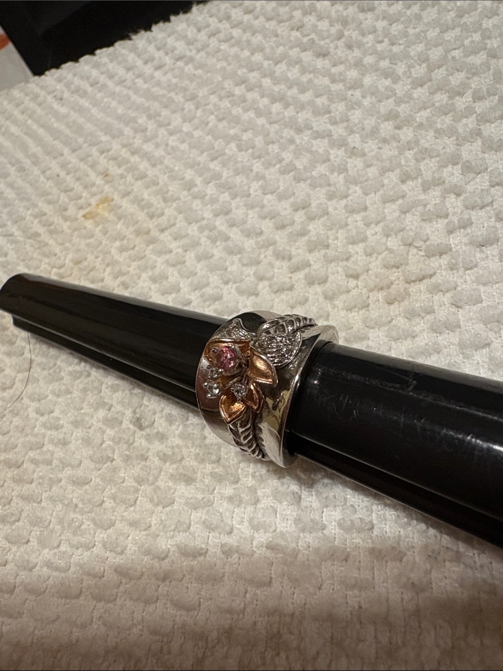 The Bradford Exchange Two-Tone Floral Ring with Pink Gem